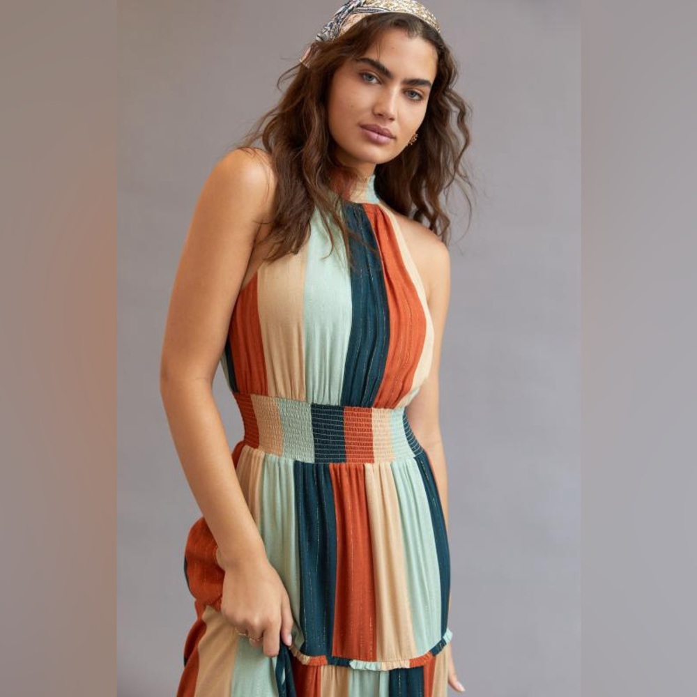 Anthropologie Farm Rio Colorblocked Shimmer Maxi Dress XSP